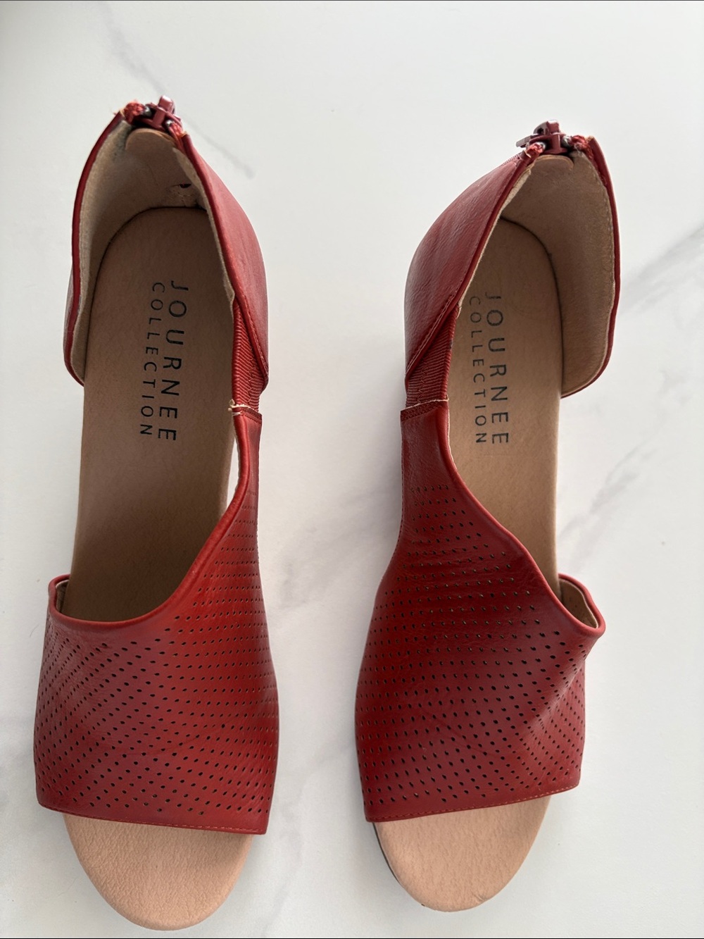 Journee Collection Women's Brick 🧱 Red Perforated Ankle-Strap Sandals